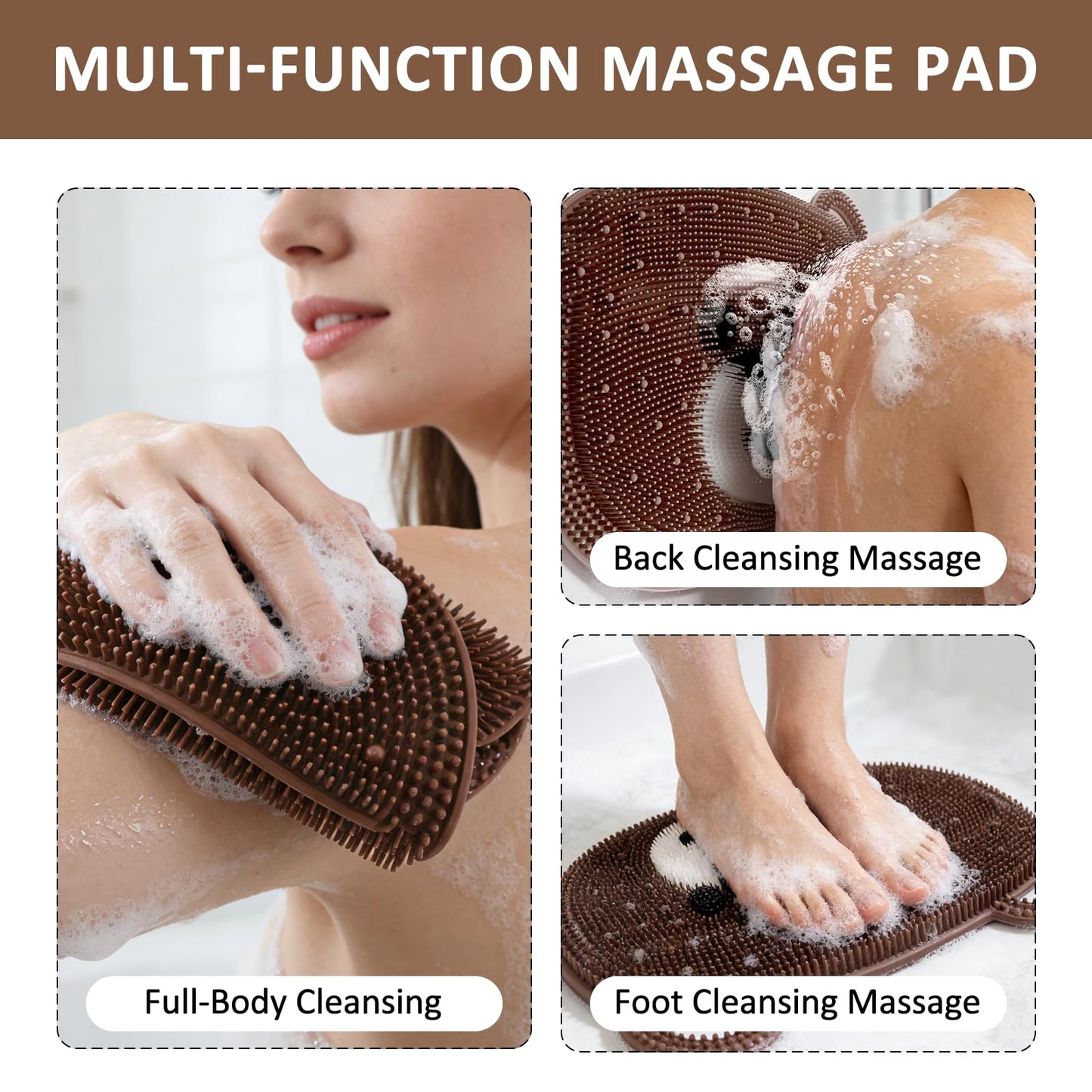 EaTubano Foot Scrubber for Shower - Silicone Exfoliating Bath Mat with Non-Slip Suction Cups, Dead Skin & Callus Remover for Feet - Men & Women, 14.5" x 11" (Coffee)