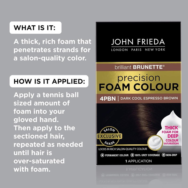 John Frieda Precision Foam Colour - Dark Cool Espresso Brown Hair Dye Kit | Full Coverage & Anti-Fade Gray Coverage