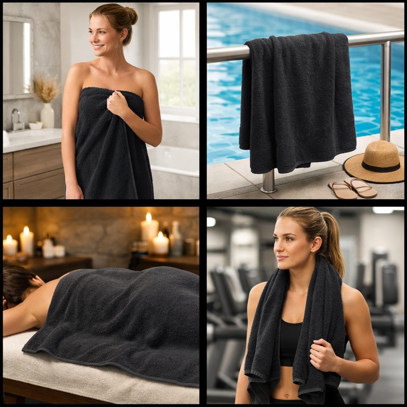 RIVERSIDE Pack of 2 Extra Large Bath Sheets 35 x 70 Inches, 100% Ring Spun Cotton, Hotel Quality, Oversized Bath Towels for Adults, Soft, Highly Absorbent & Quicker to Dry, Black