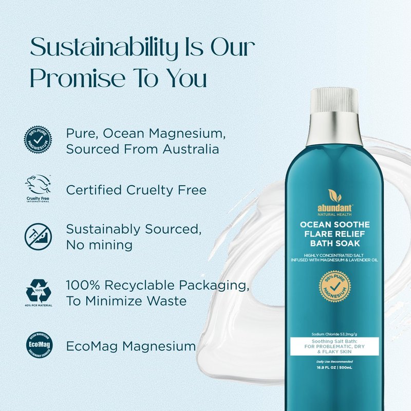 Abundant Natural Health Ocean Soothe Flare Relief Bath Soak with Highly Concentrated Pure Magnesium Salts and Lavender Oil to Help Relieve Problematic and Dry Skin, Safe for Sensitive Skin, 500mL