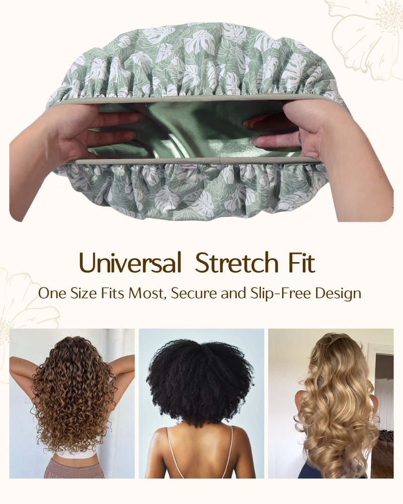 Yanibest Shower Cap for Women - Frizz Free Satin Lined Shower Cap Waterproof Large Double Layer Reusable with Soft Elastic Band for Braids Long Hair