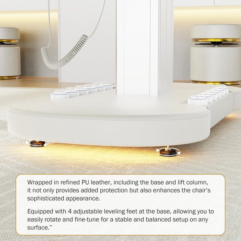 Professional Electric Spa Table/Chair with LED Light, 3 Motor Height Adjustment, Backrest, Leg Support Angle Adjustable for Massage, Facial, Medical, Tattoo, Waxing, Beauty Salon and More - White