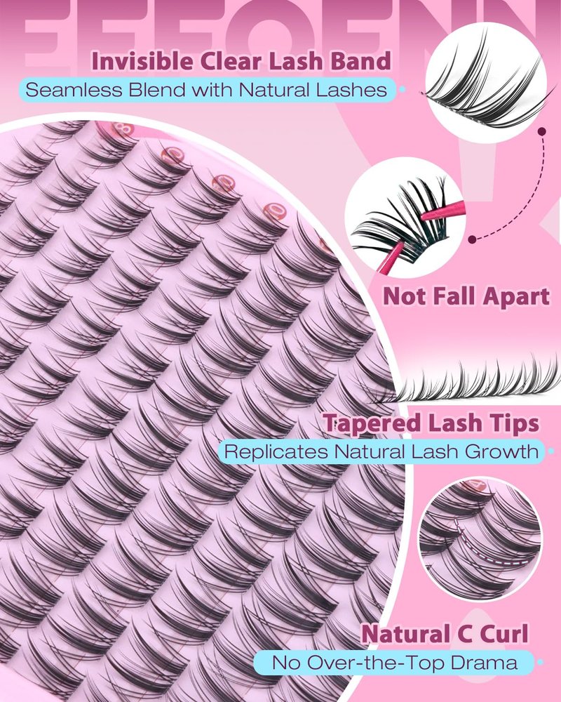 Natural Lash Clusters 8-14mm Wispy Cluster Eyelash Extensions Fairy Individual Lashes C Curl Eyelash Clusters Wispy Bunny Lash Cluster Invisible Band Cluster Lashes Natural Manga Look by EEFOFNN