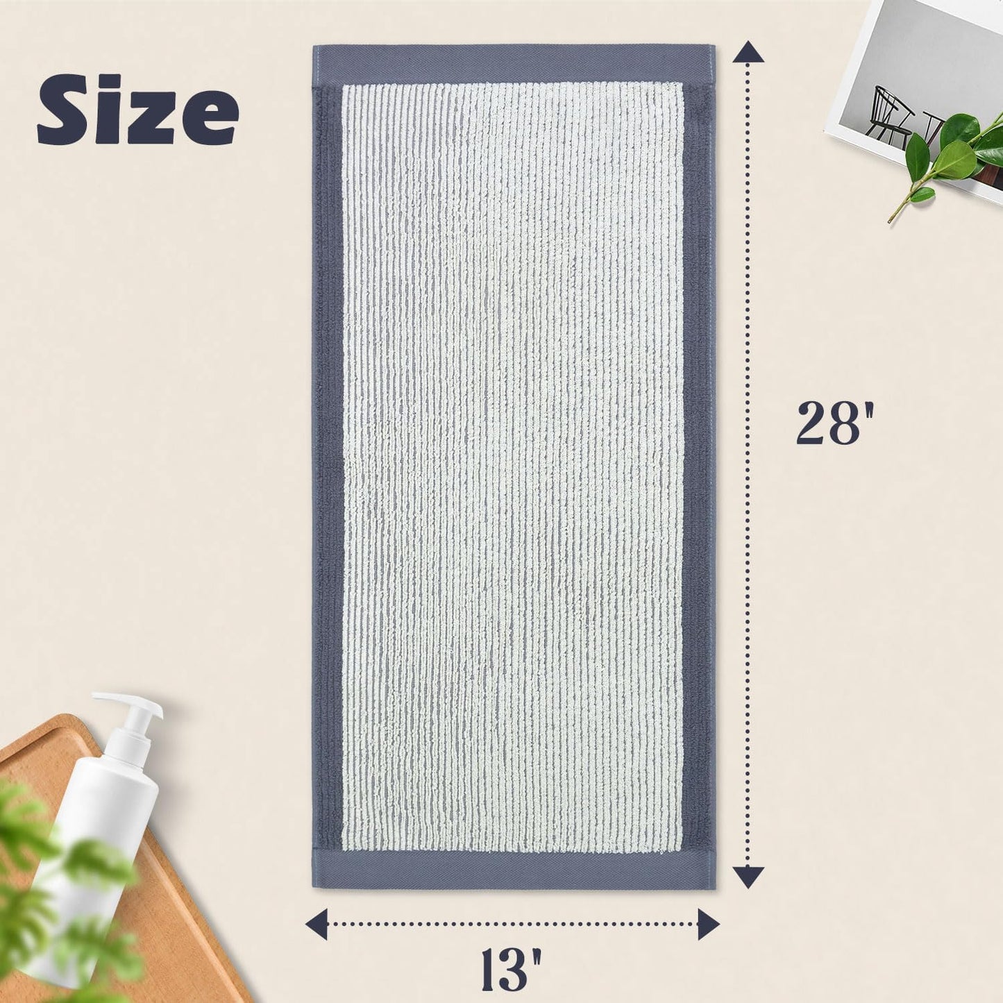 Cleanbear Hand Towels for Bathroom, Ultra-Soft 100% Cotton Hand Towels, 4-Pack (Gray, Green, Navy Blue, Light Brown), 28 x 13 Inches, Jacquard Textured