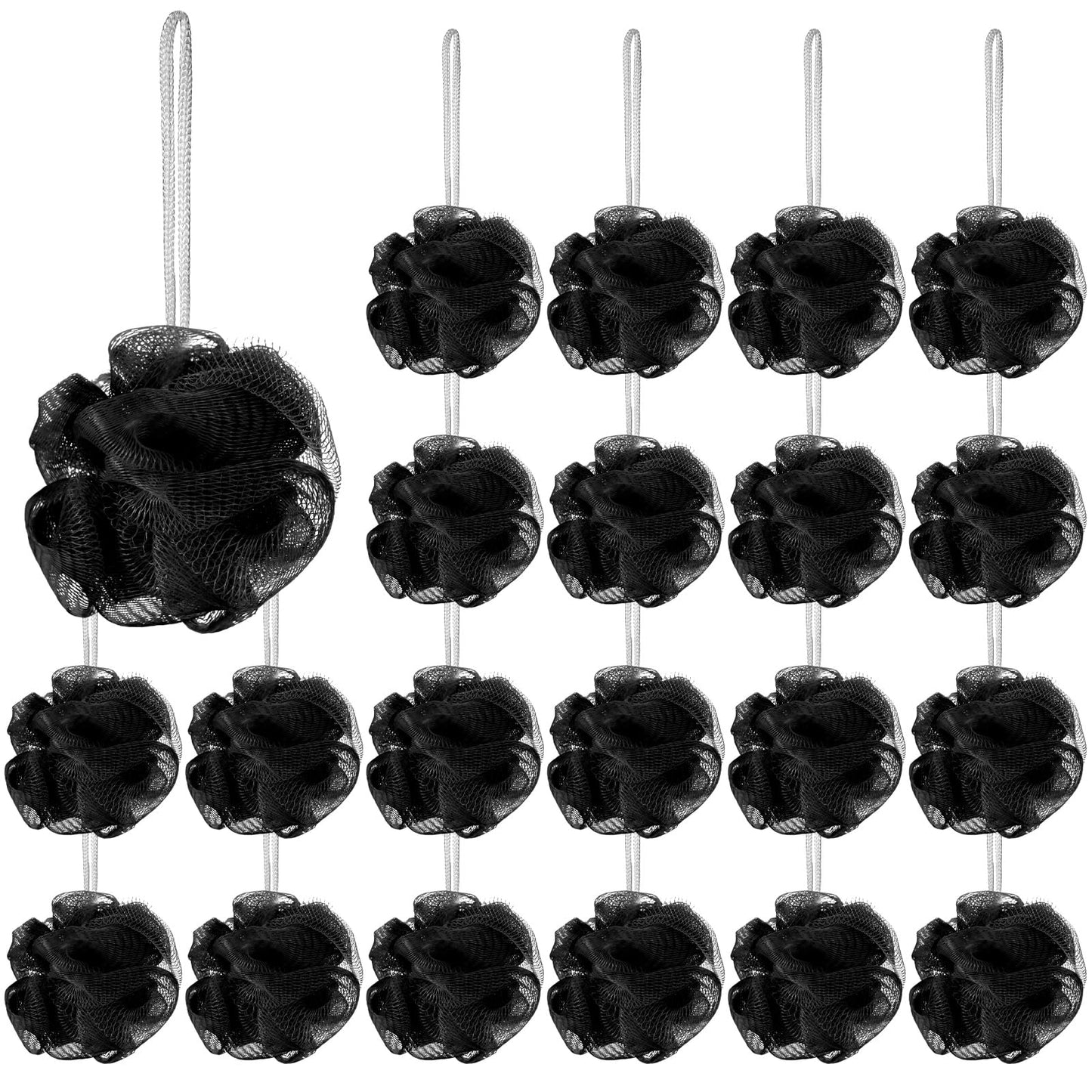 Shellwei 24 Pcs 3 Inch Mini Loofah Travel Size Bulk Shower Sponge Pouf Mesh for Women Kids Men Exfoliating Body Scrubber Baby Shower Favor(Black)