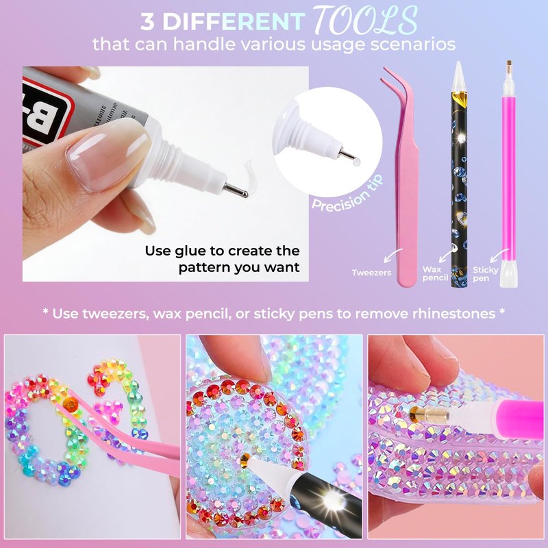 Beauty Bedazzling Kit 40000Pcs 40 Colors Resin Jelly Rhinestones, Multicolor 3mm Flatback Gems for Diamond Art, Bedazzler Kit with 4Pcs 10ml B7000 Jewelry Glue & Tools
