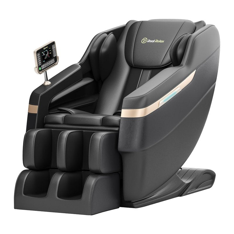 Real Relax 2025 Full Body Massage Chair, Zero Gravity Shiatsu Massage Chair Recliner, Foot Massage, Bluetooth, Large Control Screen (Black and Gold)