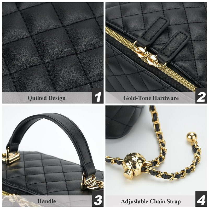 GAYI URBAN Mini Quilted Box Crossbody Bags for Women, Small Square Designer Clutch Purses with Adjustable Chain Strap (Black)