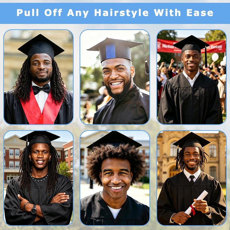 Graduation Cap Headband Insert - Securely Fits Curly, Natural Hair | Black Four Leaves Clover Design