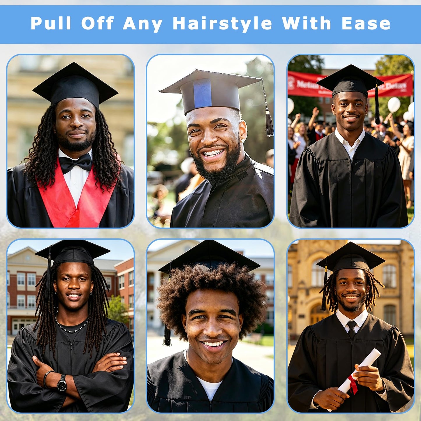 unibouti Graduation Cap Headband Insert - Original Four Leaves Clover - Secure Your Grad Cap on Curly, Natural Hair, Braids, Locs, Twists and Straight Hair (Black)