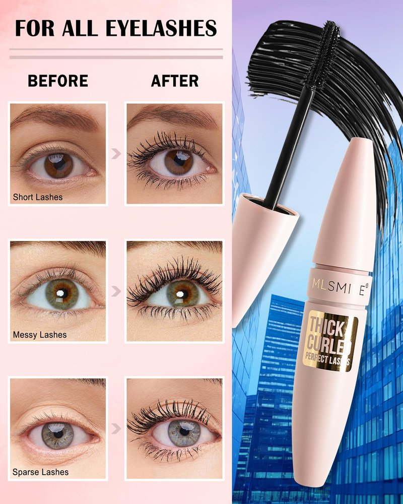 Black Grey Waterproof Mascara, Liquid Lashes Extensions Mascara with Dual-Sided Brush, Great for Lengthening and Volumizing Eyelashes, Tubing Mascera Fiber No Clumping, Long Lasting, Smudge-Proof-01