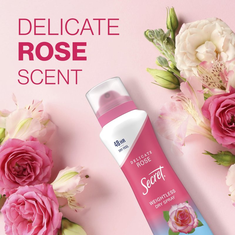 Secret Dry Spray Antiperspirant Deodorant for Women, 48hr Weightless Sweat & Odor Protection, Gentle on Skin, Wild Rose & Argan Oil Scent, 4.1 oz
