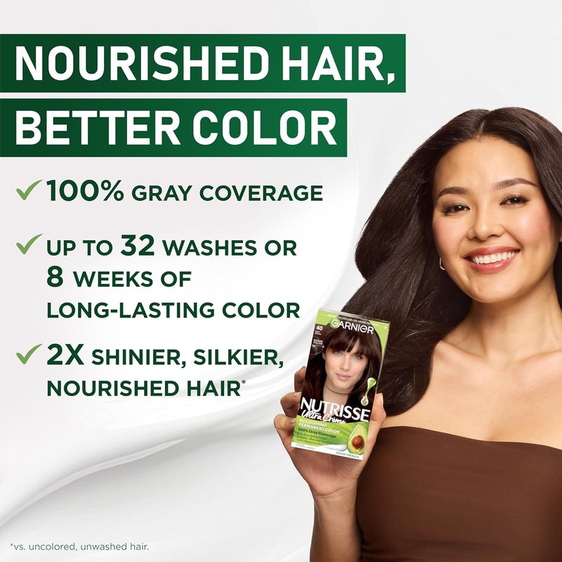 Garnier Nutrisse Ultra Crème Hair Color - Permanent Vegan Hair Dye for 100% Gray Coverage | 50 Medium Natural Brown (Truffle), 2 Count