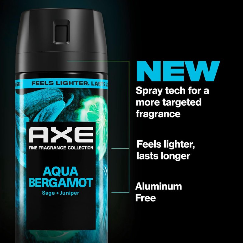 AXE Fine Fragrance Collection Body Spray - Aqua Bergamot | 72-Hour Freshness, Aluminum-Free, 2.9 oz