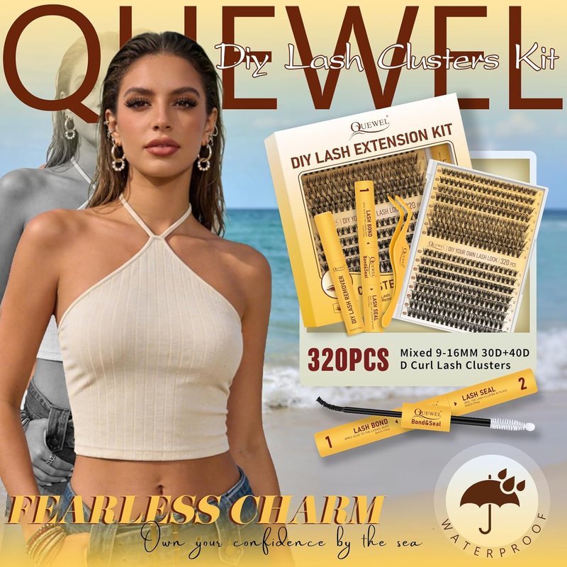 QUEWEL Lash Clusters Kit - 320 Pcs 30D & 40D Eyelash Extensions | Wispy 9-16mm with Bond & Seal Glue