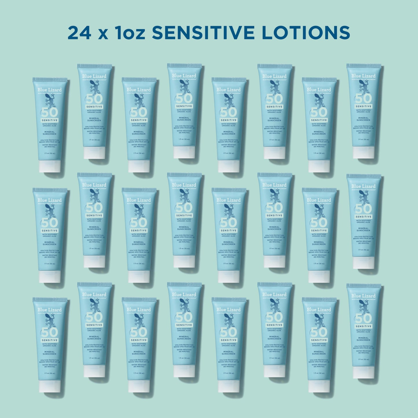 Blue Lizard Sensitive Mineral SPF 50 Sunscreen Lotion, 100% Mineral Active Sunscreen, Travel Size, UVA/UVB Protection, Infused with Organic Aloe Vera, We Love The Reef Formula, 1 fl oz, 24-Pack