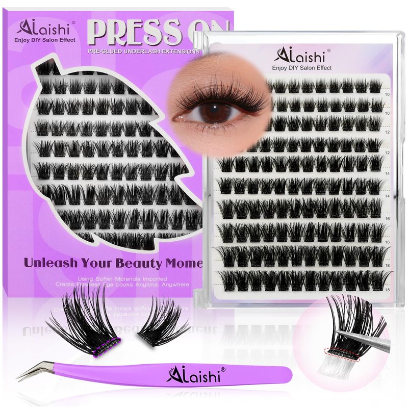No Glue Needed Lashes, Self Adhesive Eyelashes, DIY Lash Cluster Eyelash Extensions Kit 10‑18mm,120pcs Fluffy D Curl Soft Natural Lashes with Tweezers–Fake Cat Eye Wispy Individual Clusters(NGT501)