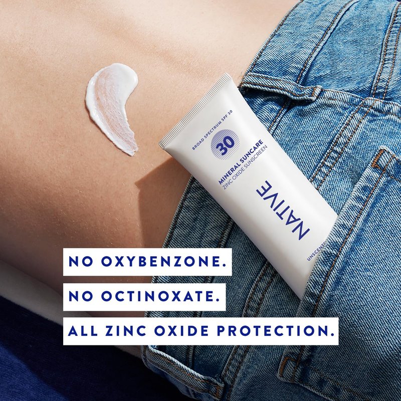 Native Sunscreen SPF 30 - Zinc Oxide Sun Protection for Sensitive Skin | Unscented, Lightweight, 5 Ounces
