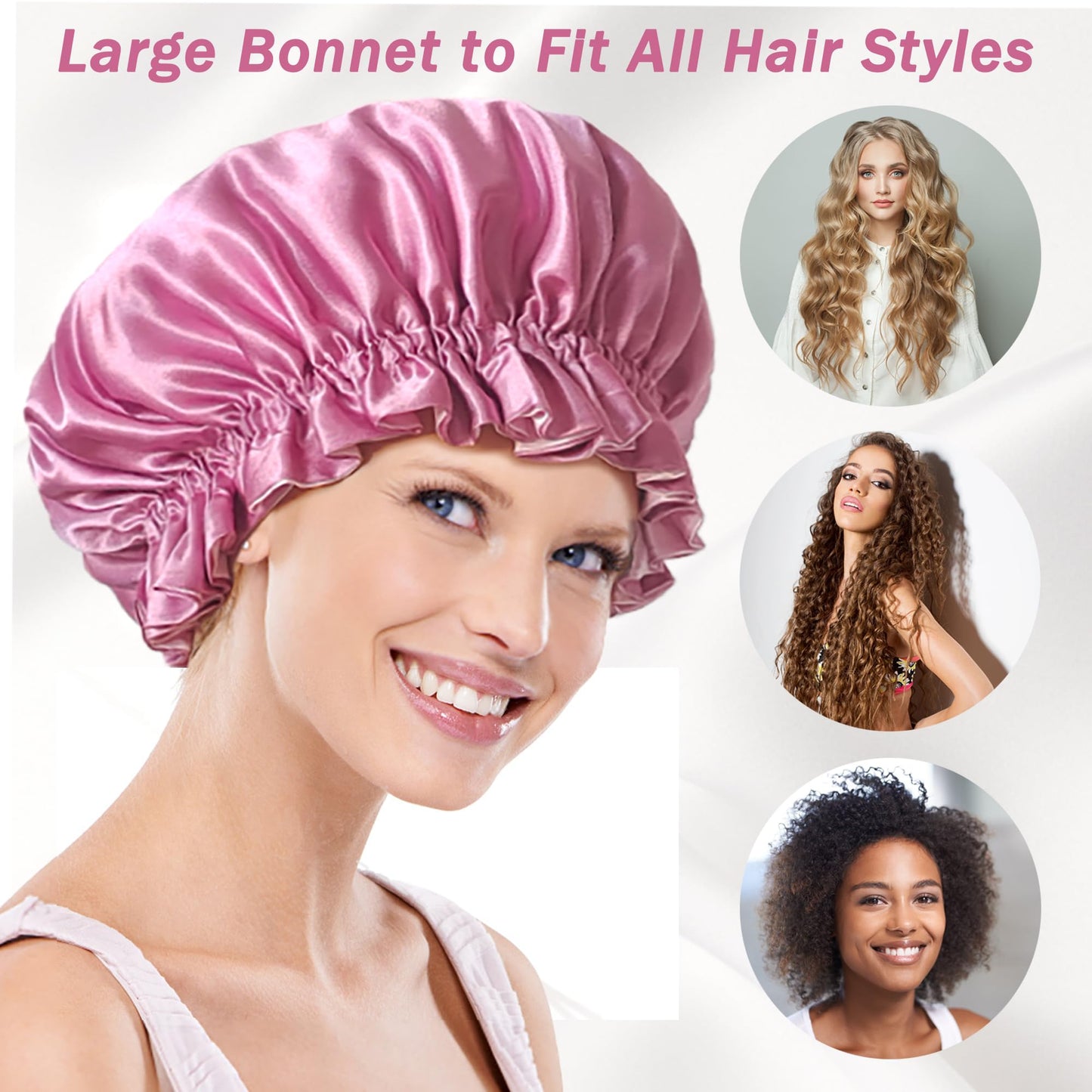 vidsel Silk Bonnet for Sleeping Women, Satin Hair Bonnets for Women, Double Layer Reversible Hair Wrap Lined Sleep Cap for Braid Curly Hair