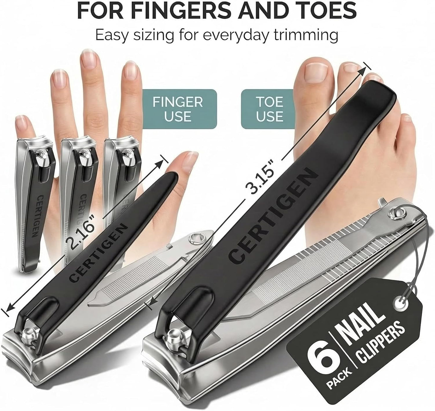 Skiennix Nail Clippers Set - 6-Piece Kit for Men and Women | Toenail & Fingernail Clippers