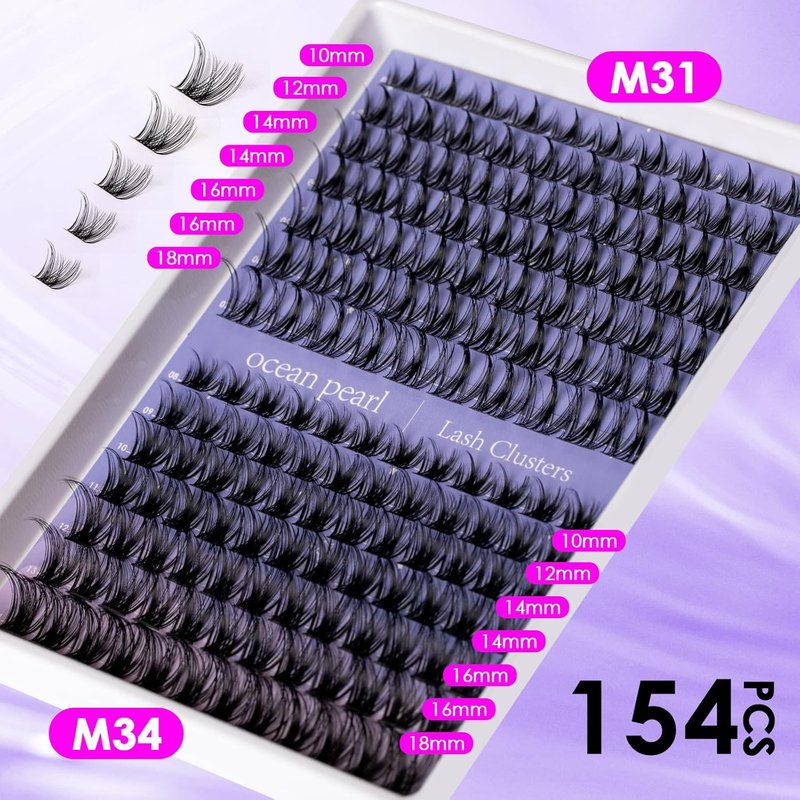 Ocean Pearl Lash Clusters Kit - 154pcs Manga-Inspired Spike Effect Lashes | DIY Eyelash Extensions with Bond, Seal & Tweezers