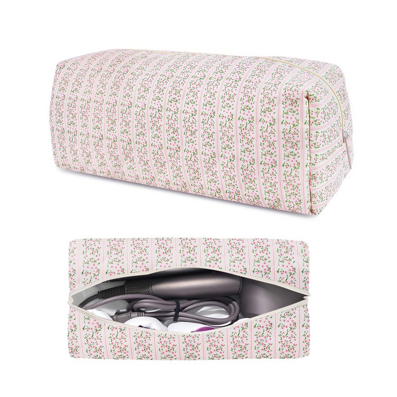 Hair Tools Travel Carrying Bag, Cute Quilted Floral Hair Tools Travel Bag for Shark Flexstyle Carrying Case Portable Shark Air Wrap Dryer Case Flat Curling Iron Organizer for Women (Pink)