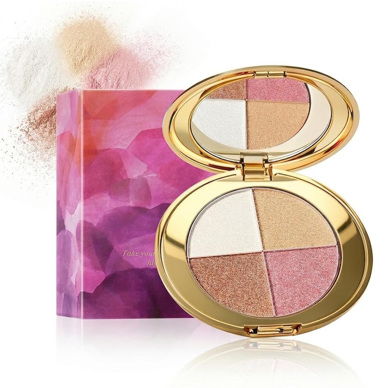 Eye & Cheek Palette, 4-in-1 Blush and Highlighter Makeup Palette, Long-Lasting Blendable Shades for Face Contour & Eye, Travel-Friendly Compact Kit