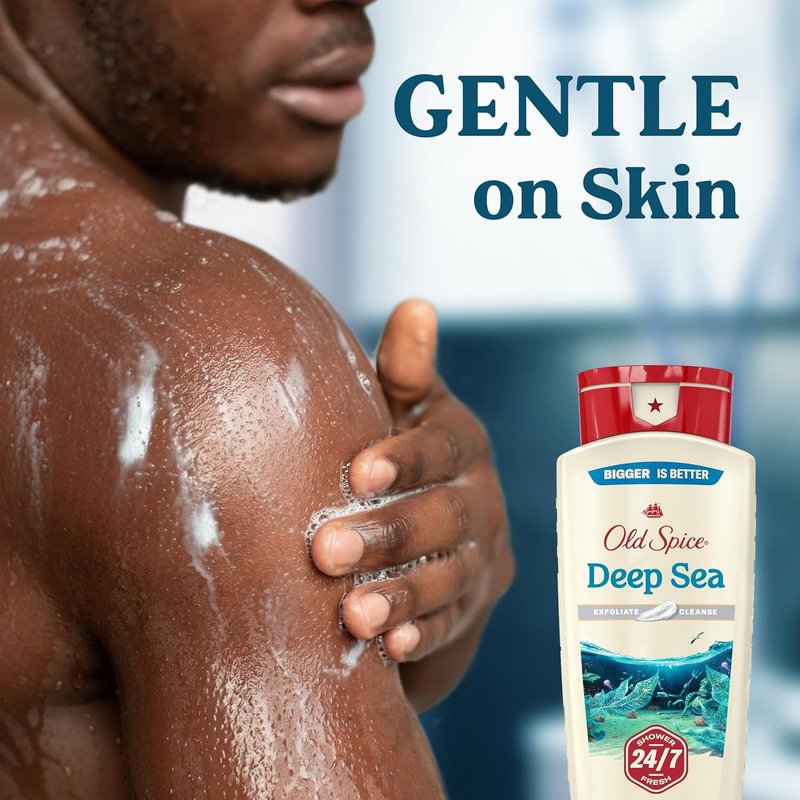 Old Spice Cleansing Body Wash for Men - 24/7 Fresh Scent, Exfoliating & Gentle Formula, Deep Sea & Kelp, 18 oz (Pack of 4)