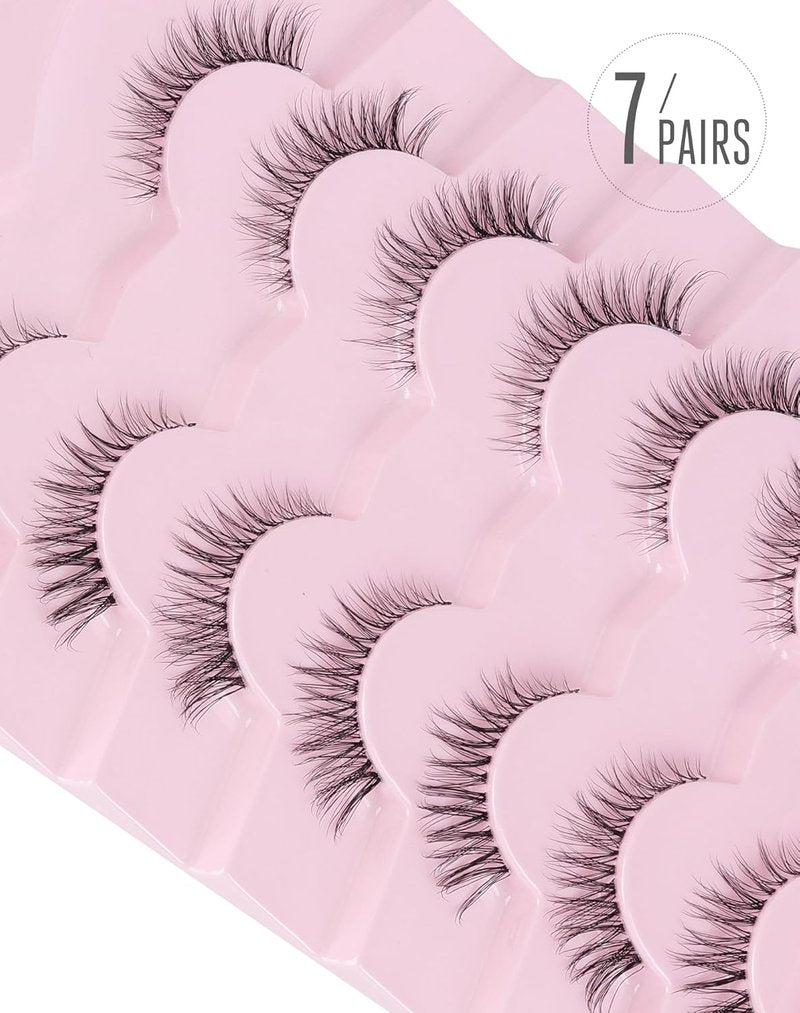 Onlyall Short Natural Eyelashes - Wispy Fake Lashes with Clear Band | 12mm Length for a Natural Look
