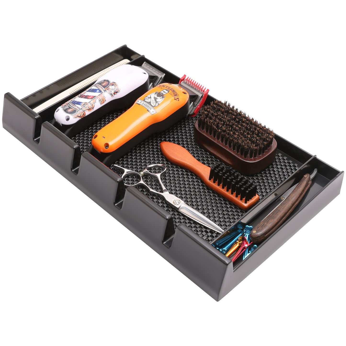 ZIBARBER Barber Clipper Tray Organizer, Trimmer, Corded Clippers Holder for Hairdresser, Salon Station Haircut Tools Keeper with Anti-Slip Mat - 15.7" L x 8.9" (Rectangle)
