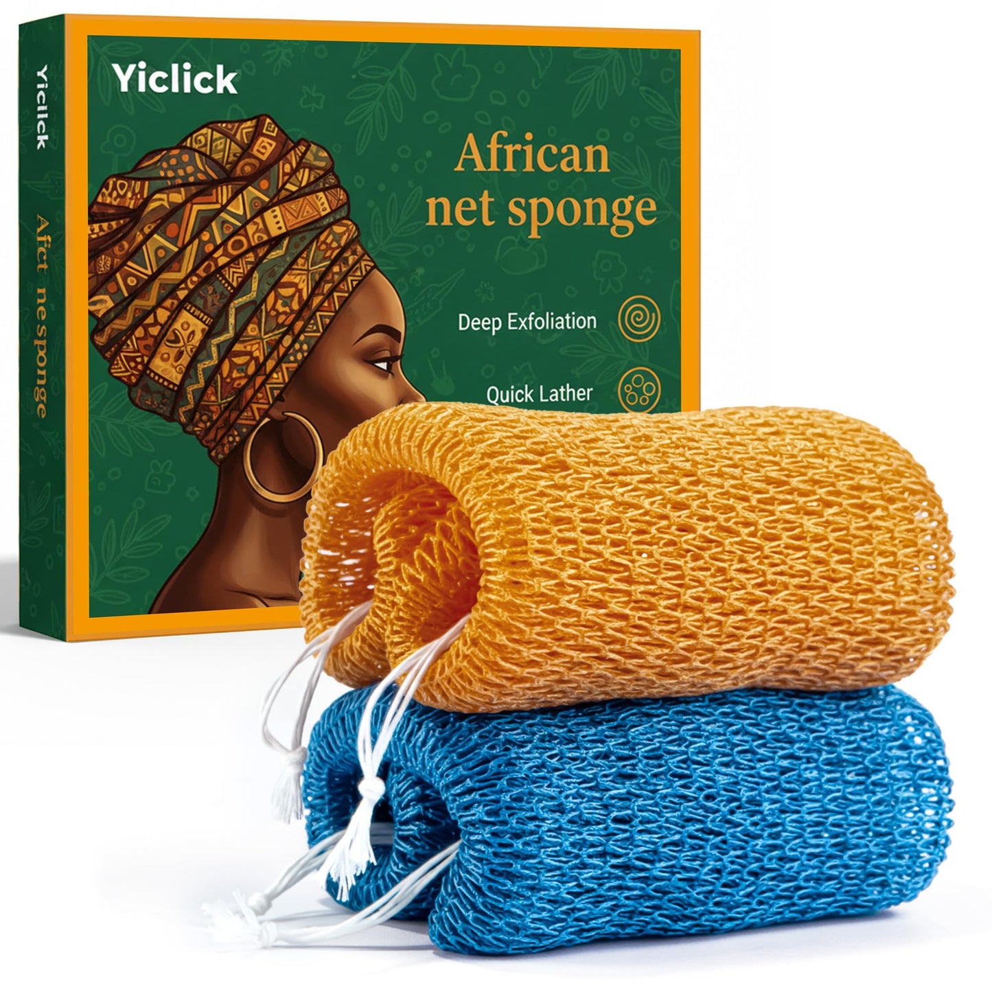 Yiclick African Net Sponge Authentic with Knots 2 Pack - Exfoliating Washcloth Towel, Back Scrubber for Shower Bath, Exfoliating Body Scrubber Exfoliator, African Rags Wash Cloth Loofah Lufa Sponge