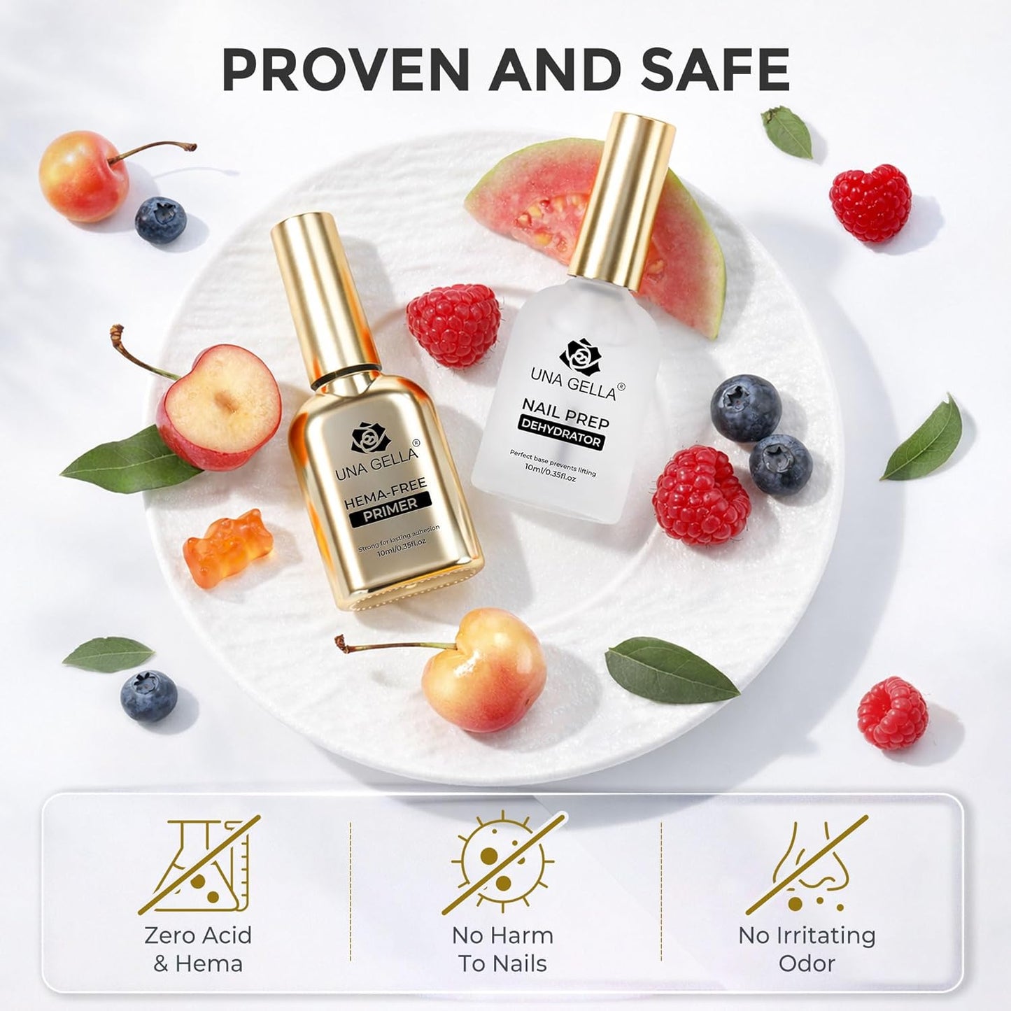 UNA GELLA Nail Dehydrator & Primer Set - HEMA-Free, Acid-Free Nail Prep for Acrylic & Gel Polish | 2x10ml