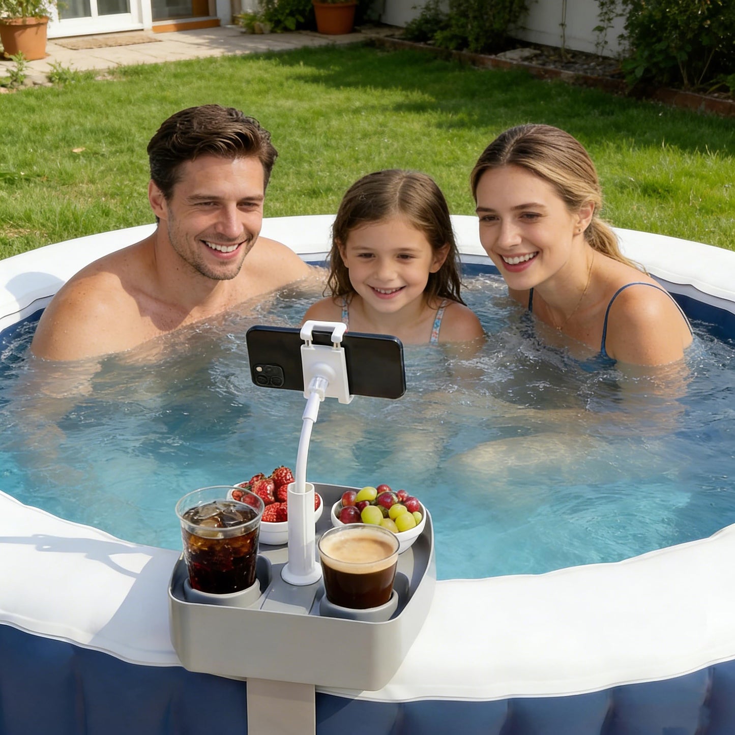 GSZEPSEX Hot Tub Table Tray with Adjustable Phone Holder, Bathtub Table Tray, Hot Tub Accessories for Inflatable Tub and Pool