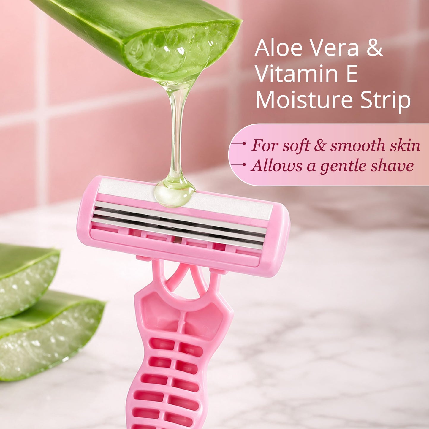 Carmesi Disposable Body Razor for Women – Pack of 5 | Gentle Shave with Aloe Vera Moisture Strip & Rubber Grip | Smooth Hair Removal for Legs, Arms, Underarms & Bikini Line