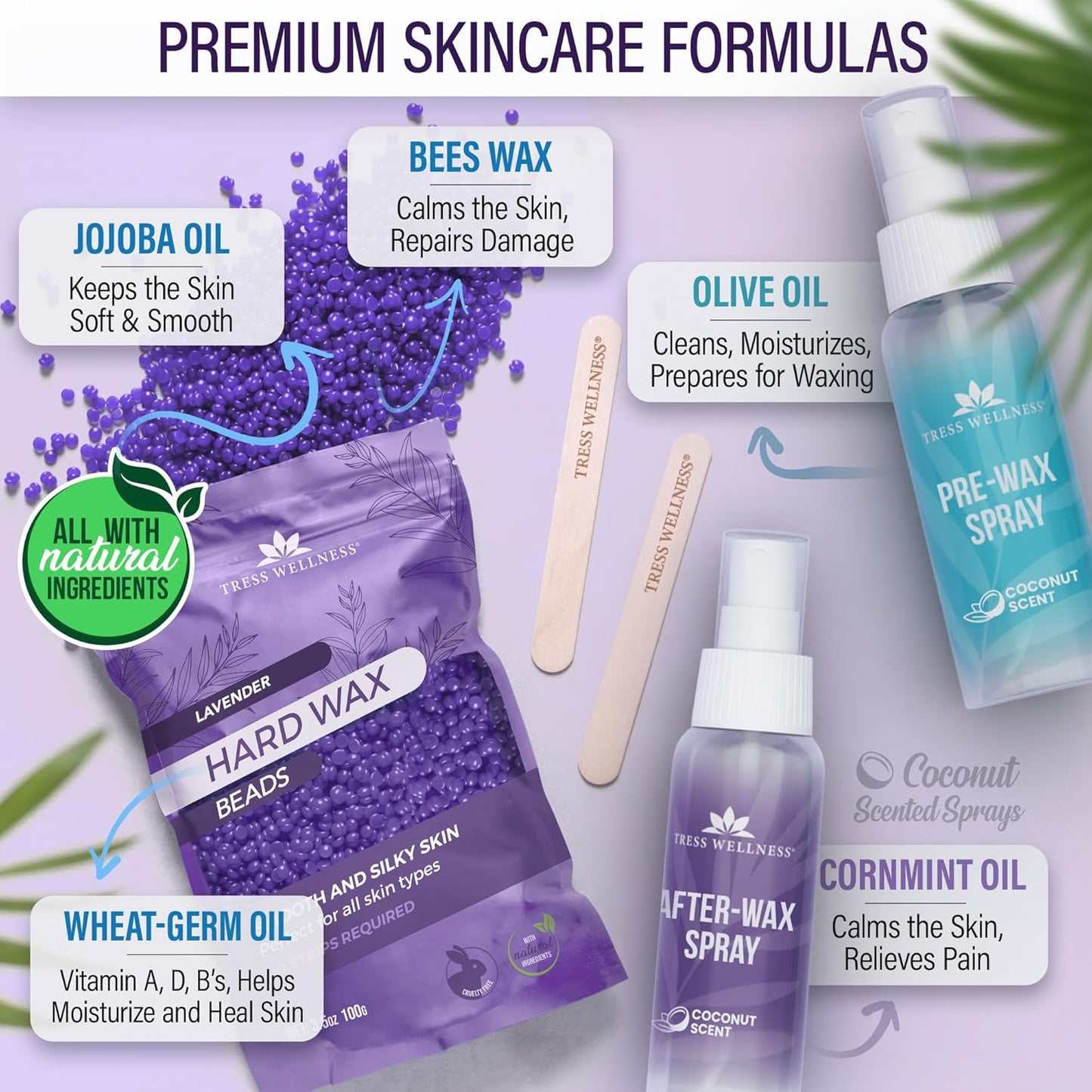 Tress Wellness Waxing Kit - Sensitive Skin Formula for Face & Body | Easy At-Home Use, Digital Display, Black Purple Flower