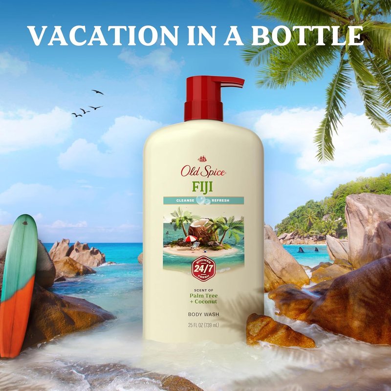 Old Spice Body Wash for Men - 24/7 Fresh Cleanse with Vitamin B3 | Fiji Coconut Scent, 25 oz (Pack of 4)