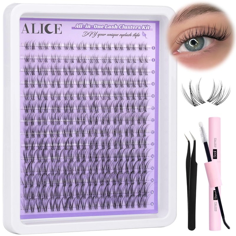 Cluster Eyelash Extension Kit - Natural Wispy Lash Clusters with Clear Band | 168pcs C-Curly 11-13mm Individual Lashes & Glue