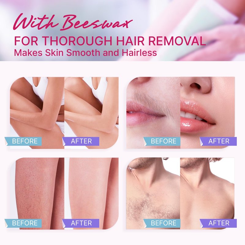 60 PCS Wax Strips for Hair Removal: 40 Body & 20 Facial Hair Removal for Women - Waxing Kit for Women, Face, Eyebrow, Arms, Legs, Chest, Back, Bikini/Brazilian Waxing Strips & 4 Calming Oil Wipes