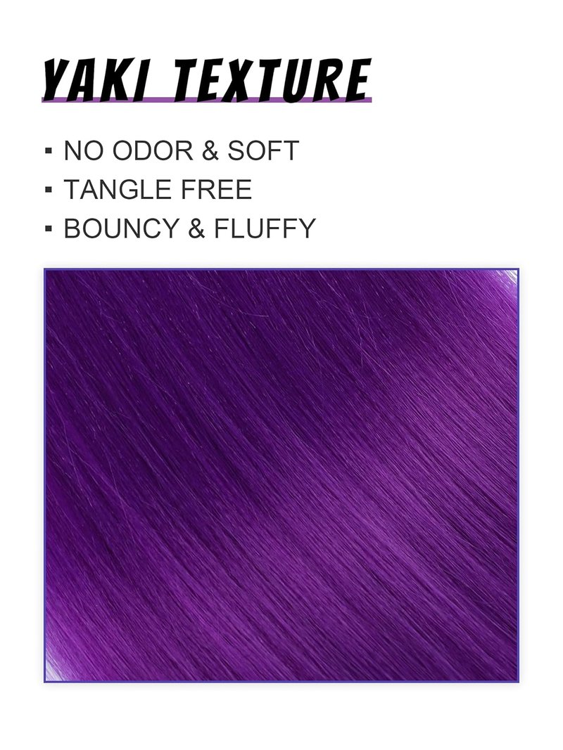 Purple Hair Extensions - Long Pre-Stretched Synthetic Braiding Hair | 26 Inch Twist Braids for Cosplay & Costume Parties