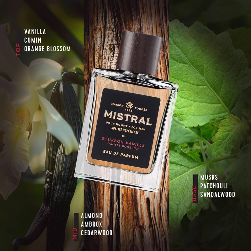 Mistral Men’s Cologne - Bourbon Vanilla Eau de Parfum | Warm, Sweet Masculine Scent with Patchouli & Sandalwood | 3.4 Oz