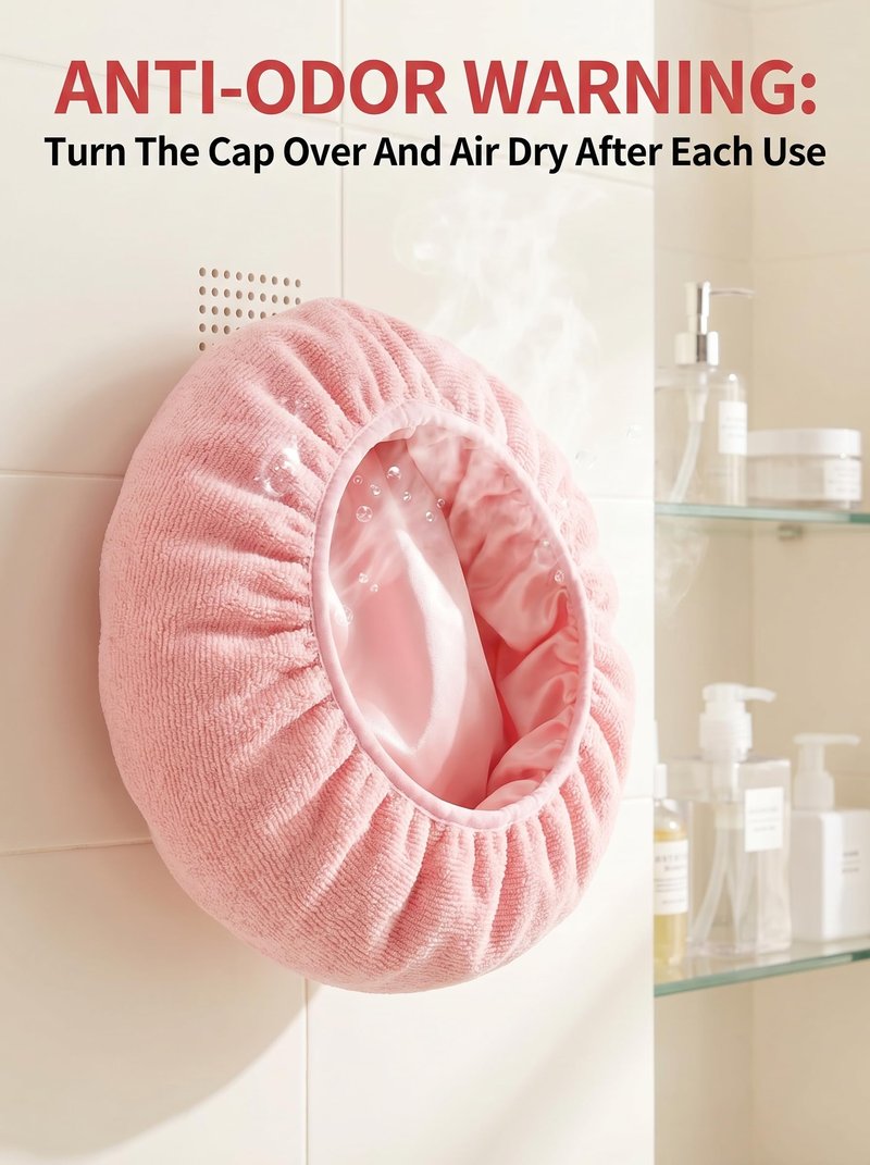 Aquior Shower Cap,Triple Layer Shower Cap for Women, Reusable Waterproof Bath Cap,Silky Satin Outer Layer Terry Lining, Extra Large for Women Long Hair(Pink)