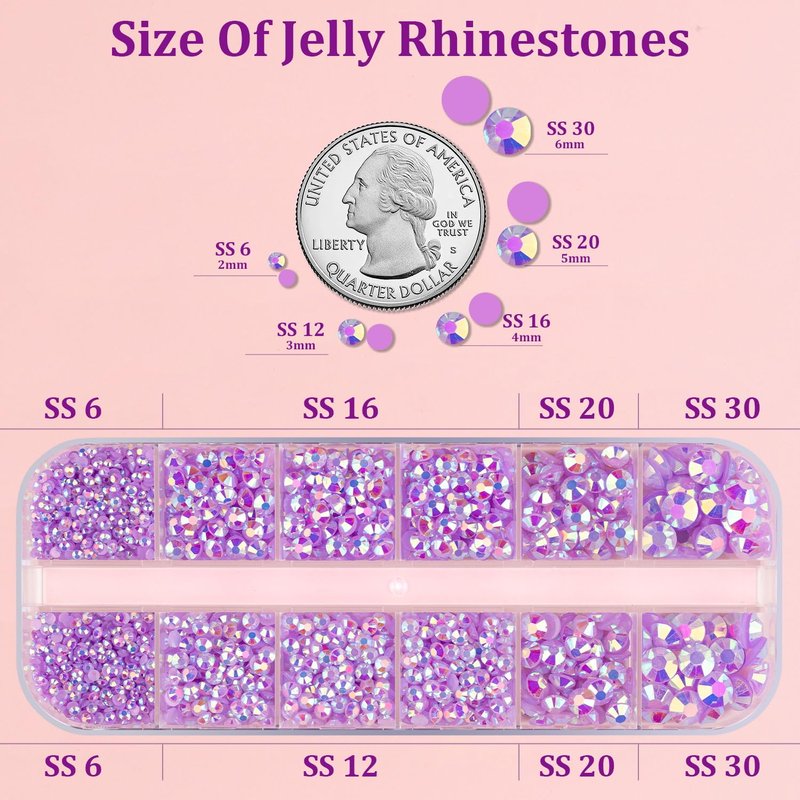Resin Jelly Rhinestones - Light Purple AB Flatback Craft Gems | 1 Box with 3Pcs 10ml B7000 Jewelry Glue for DIY Projects