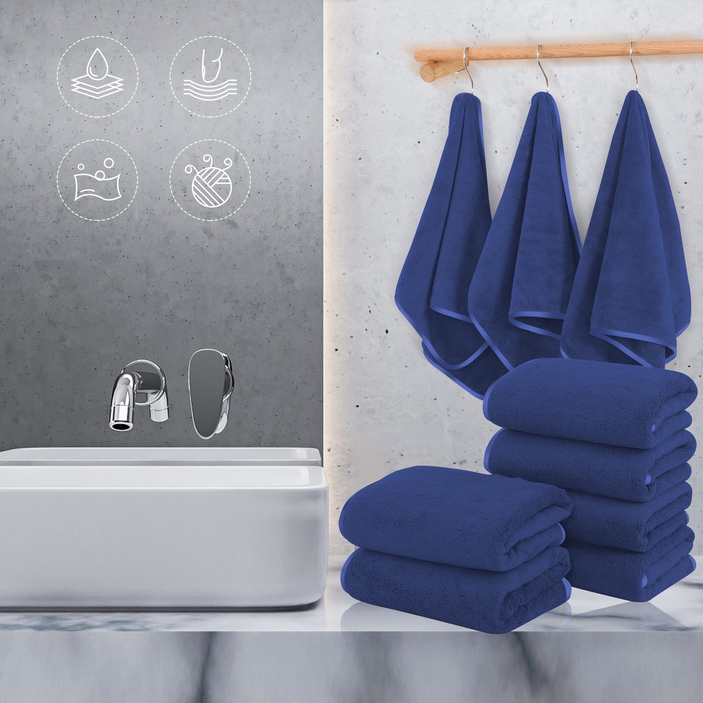 TENSTARS Silk Hemming Bath Towels for Bathroom Clearance - 27 x 55 inches - Light Thin Quick Drying - Soft Microfiber Absorbent Towel for Bath Fitness, Sports, Yoga, Travel, Gym - 2 Pack, Navy Blue