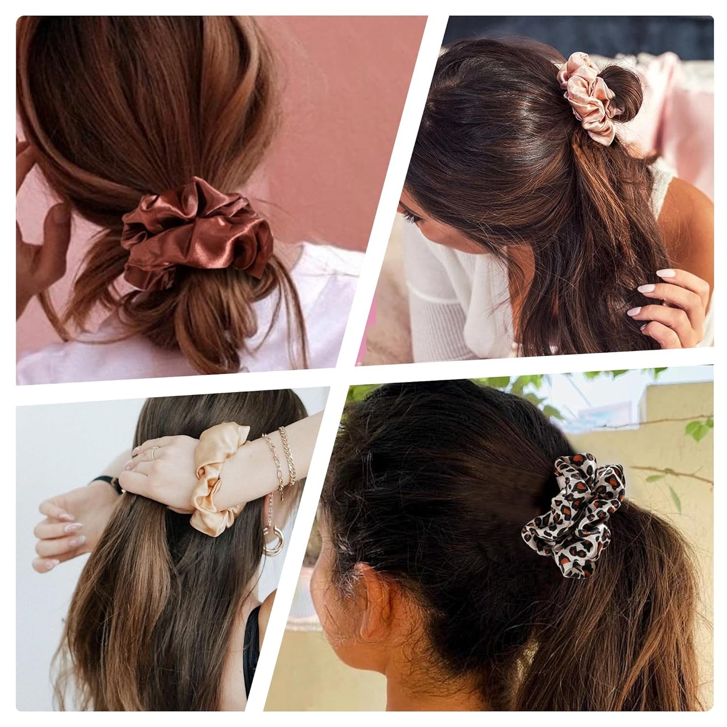 Skiennix Satin Hair Scrunchies - 16 No-Crease Ponytail Holders for Thick, Curly Hair | Cute & Durable