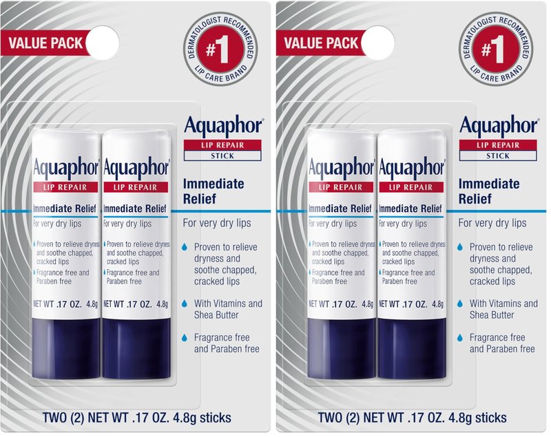 Aquaphor Lip Repair Stick, Moisturizing Lip Balm Pack, Relieves Dryness, 0.17 Oz Stick, (Pack of 4)