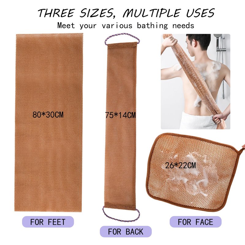 3 Pcs African net Sponge washcloth for exfoliating Body Scrubber Shower Essentials African net Bath sponges Bathing Shower Cloth kit for face, Back