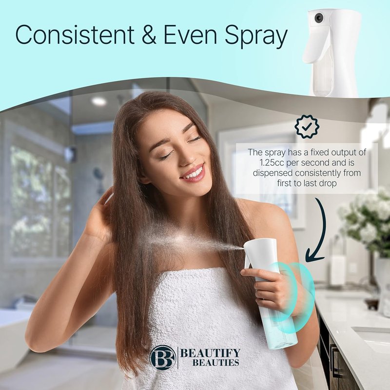 Hair Spray Bottle - Ultra Fine Continuous Water Mister for Hairstyling & Skin Care | Black, 6.8 Ounces