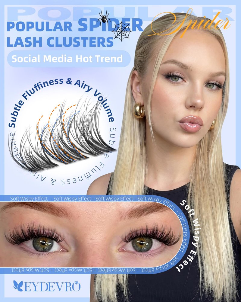 EYDEVRO Spider Lash Clusters Breeze Wispy Eyelash Clusters Slightly Fluffy Cluster Eyelash Extensions 10mm-12mm-14mm Clear Band DD Curl Cluster Lashes DIY Salon-quality Lash Extensions at Home