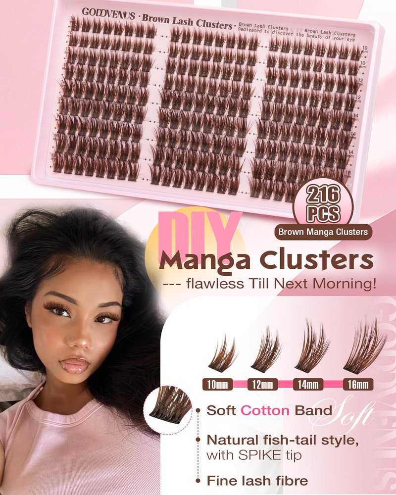 Goddvenus Brown Wispy Lash Clusters Manga Eyelashes Clusters Natural Cluster Eyelash Extensions Fairy DIY Lash Extension Anime C Curl Waterproof Individual Eye Lashes
