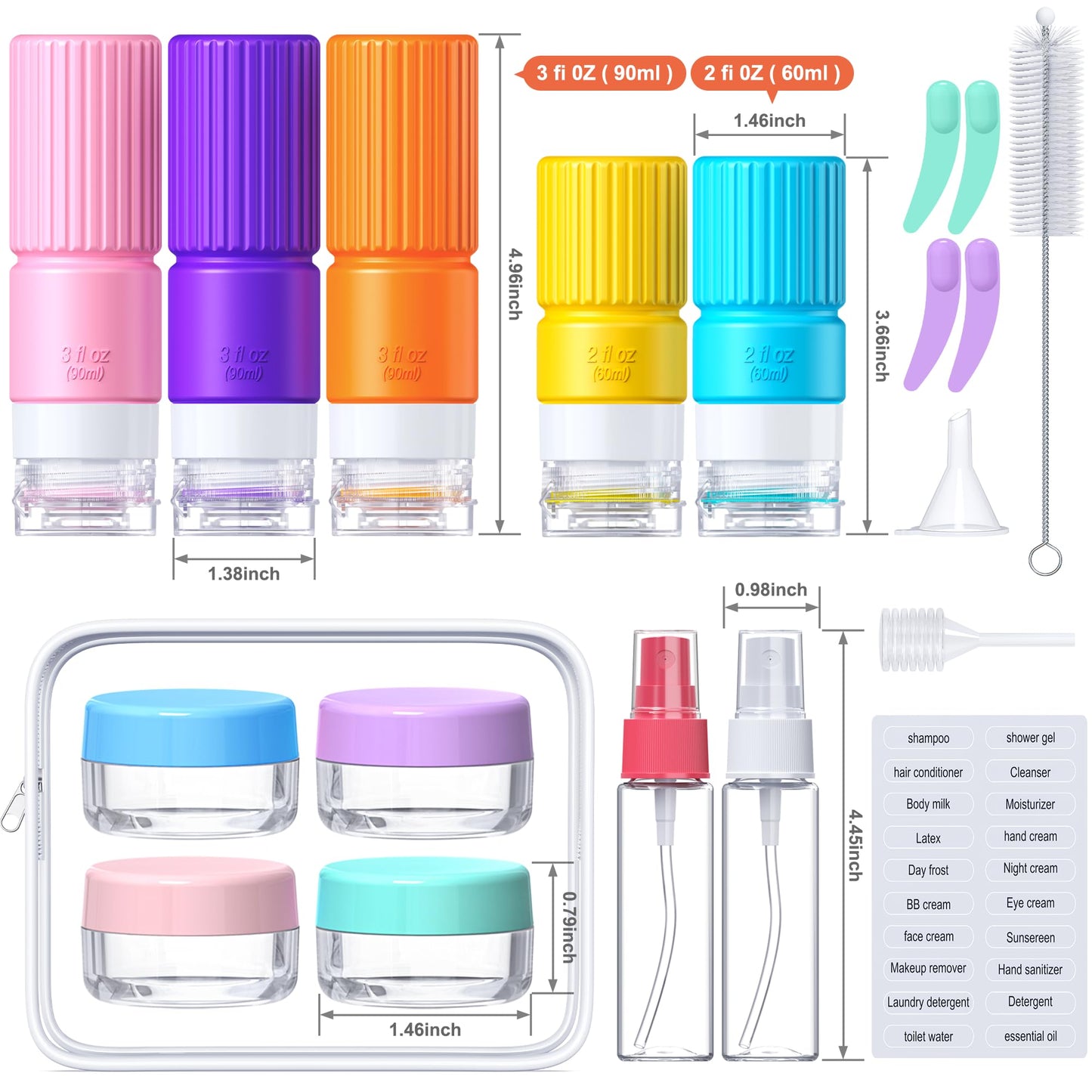 Tocelffe 19 pack Travel Bottles for Toiletries,TSA Approved Silicone Travel Containers for Toiletries,Leak Proof 3oz Refillable Liqus Shampoo And Conditioner Travel Essentials toiletr
